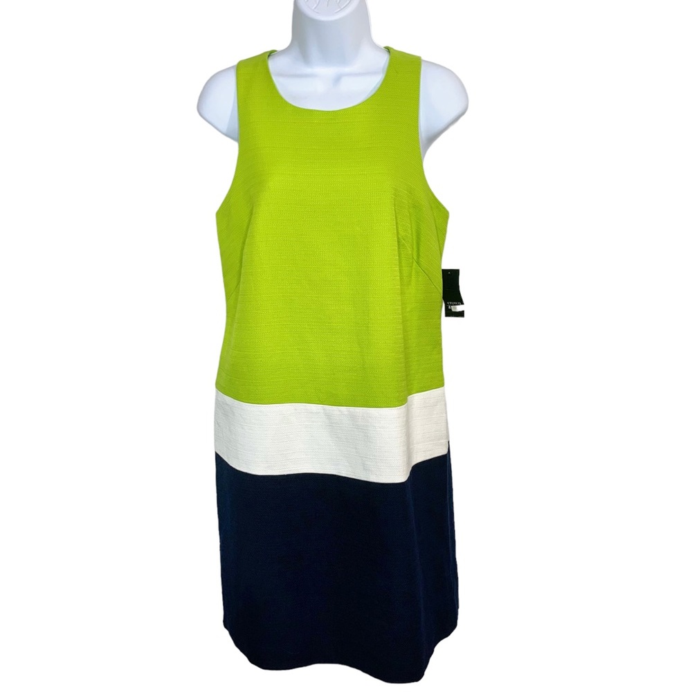 CROWN & IVY Color Block Indigo Mood 100% Cotton T Back Shift Dress Sz 6